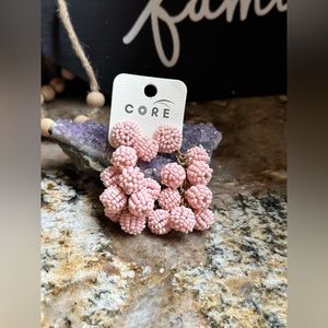 Gold Pink Seed Bead Ball Cluster Earrings